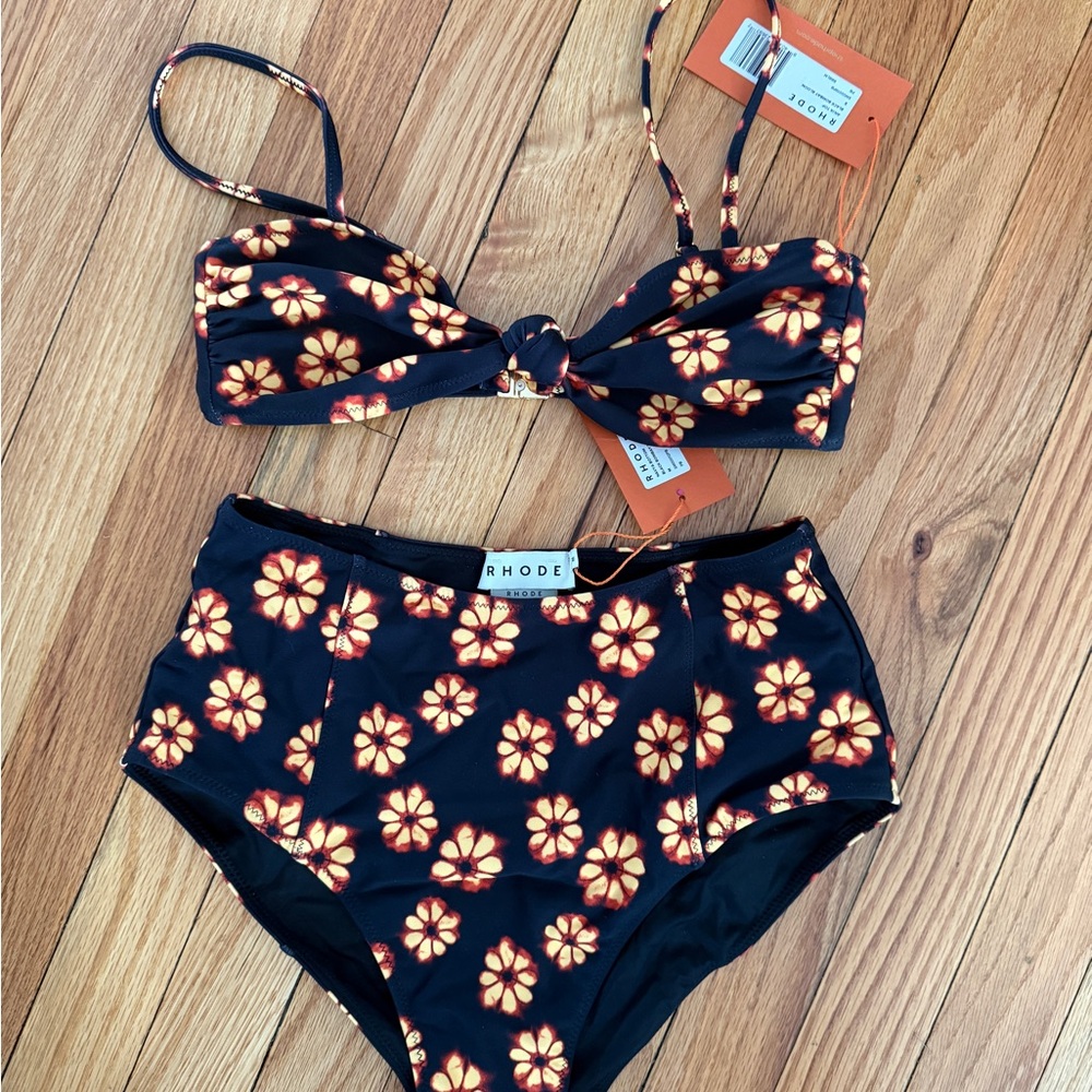 RHODE Black and Orange Floral Bikini